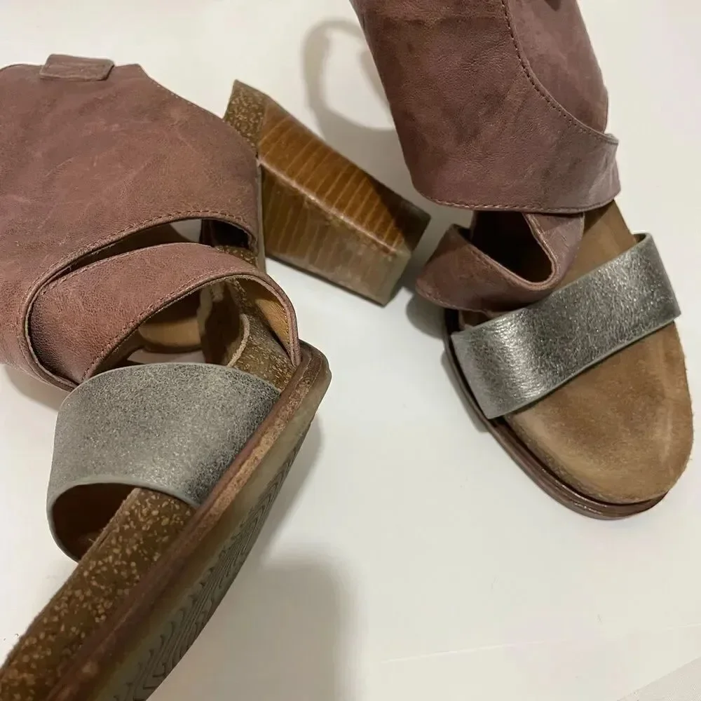 SOFFT Christine Platform Stacked Heel Leather Sandals Beta Gray Anthracite Sz 9
